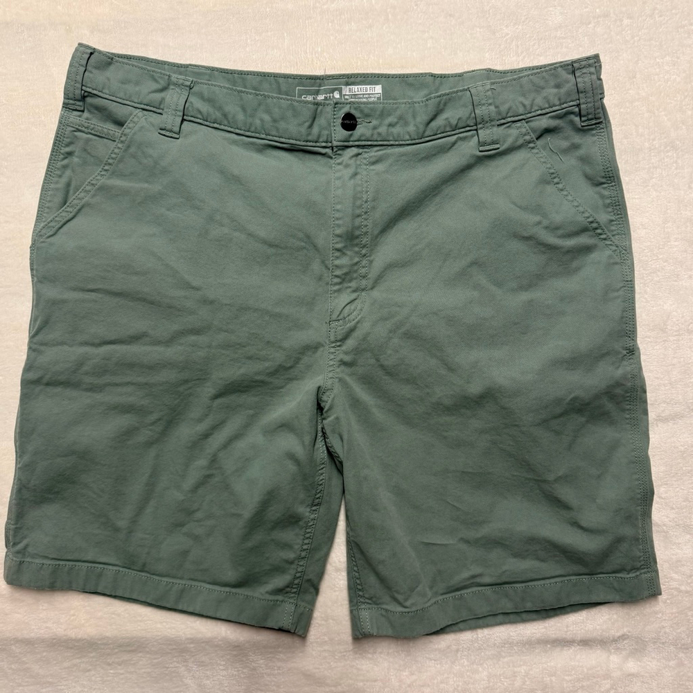 Men's Carhartt Green Olive Flat Front Relaxed Fit Rugged Flex Shorts Waist 42